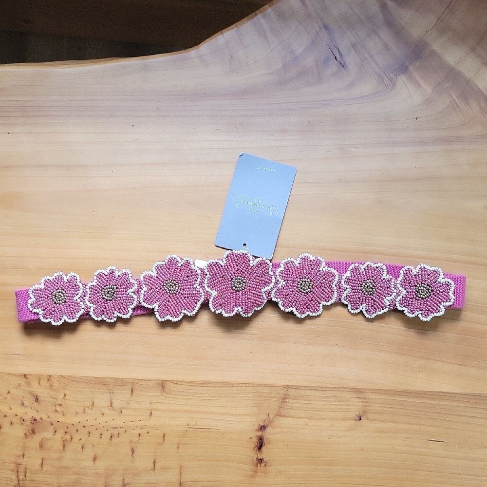 Anthropologie Pink Floral Beaded Belt
